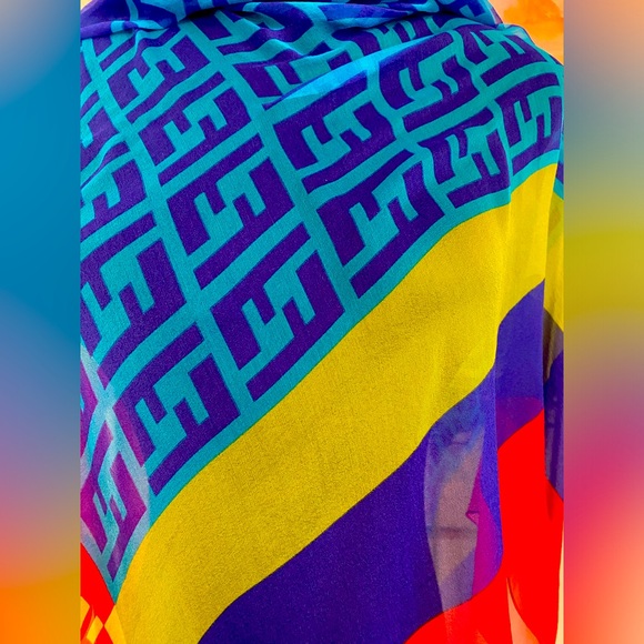 Fendi oversized silk scarf/ wrap Multi colored pink,blue,red,yellow, orange. - Picture 6 of 16
